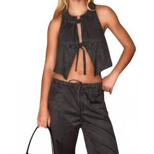 NEW LE LIS suede tie halter top in black